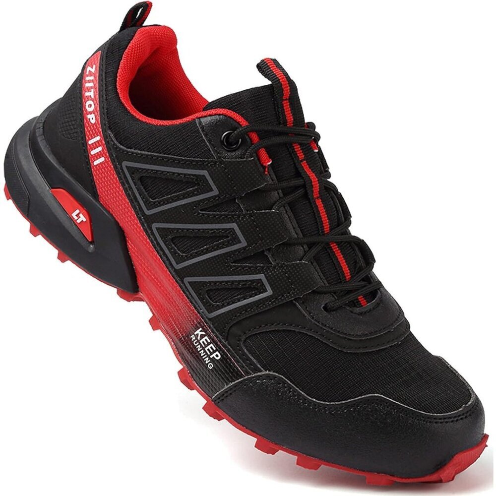 Men Black Red Running Hiking Outdoor Walking Breathable Non-Slip Sneakers